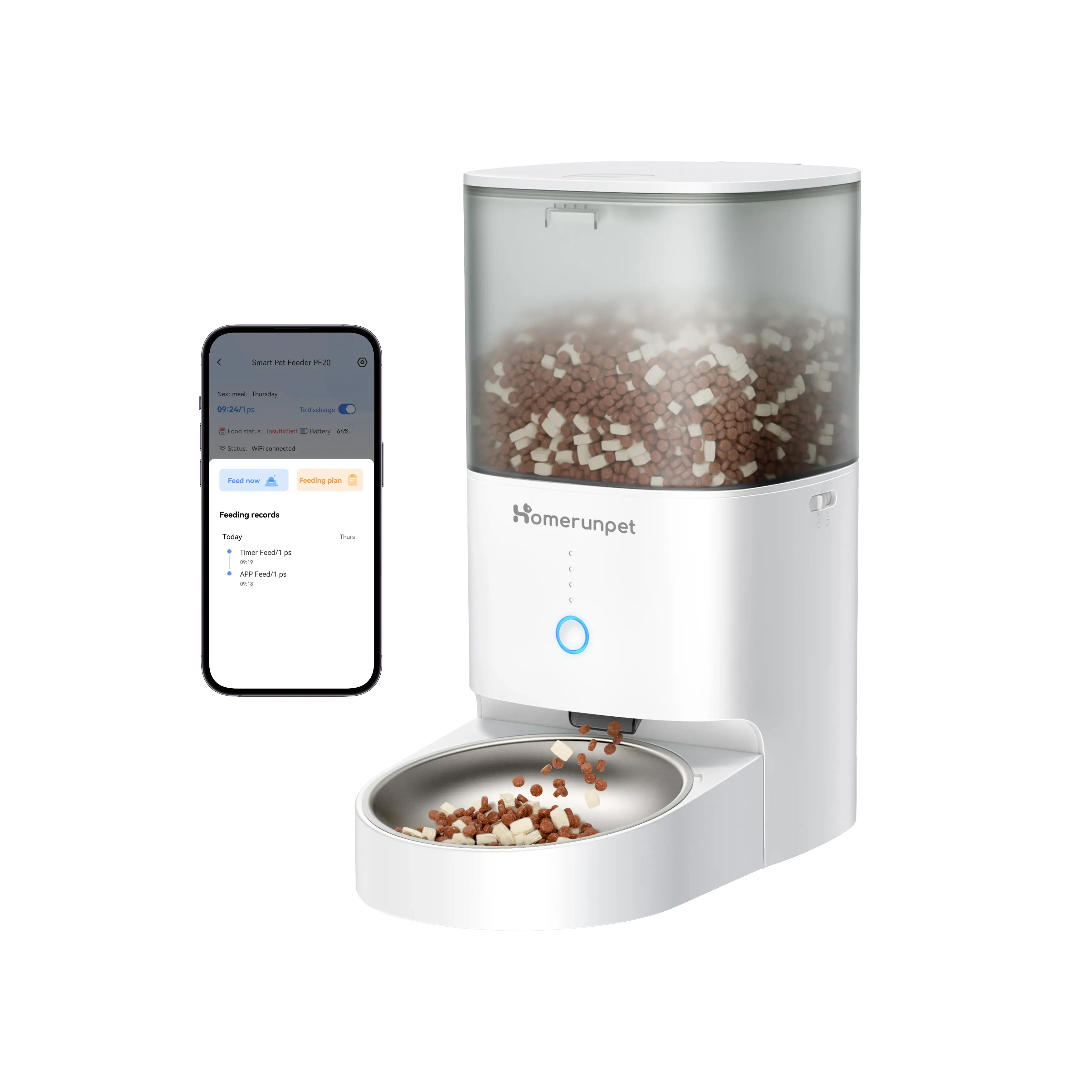 Advanced HomerunPet Smart Pet Feeder - Mobile APP Control Stainless Steel Bowl User-Friendly