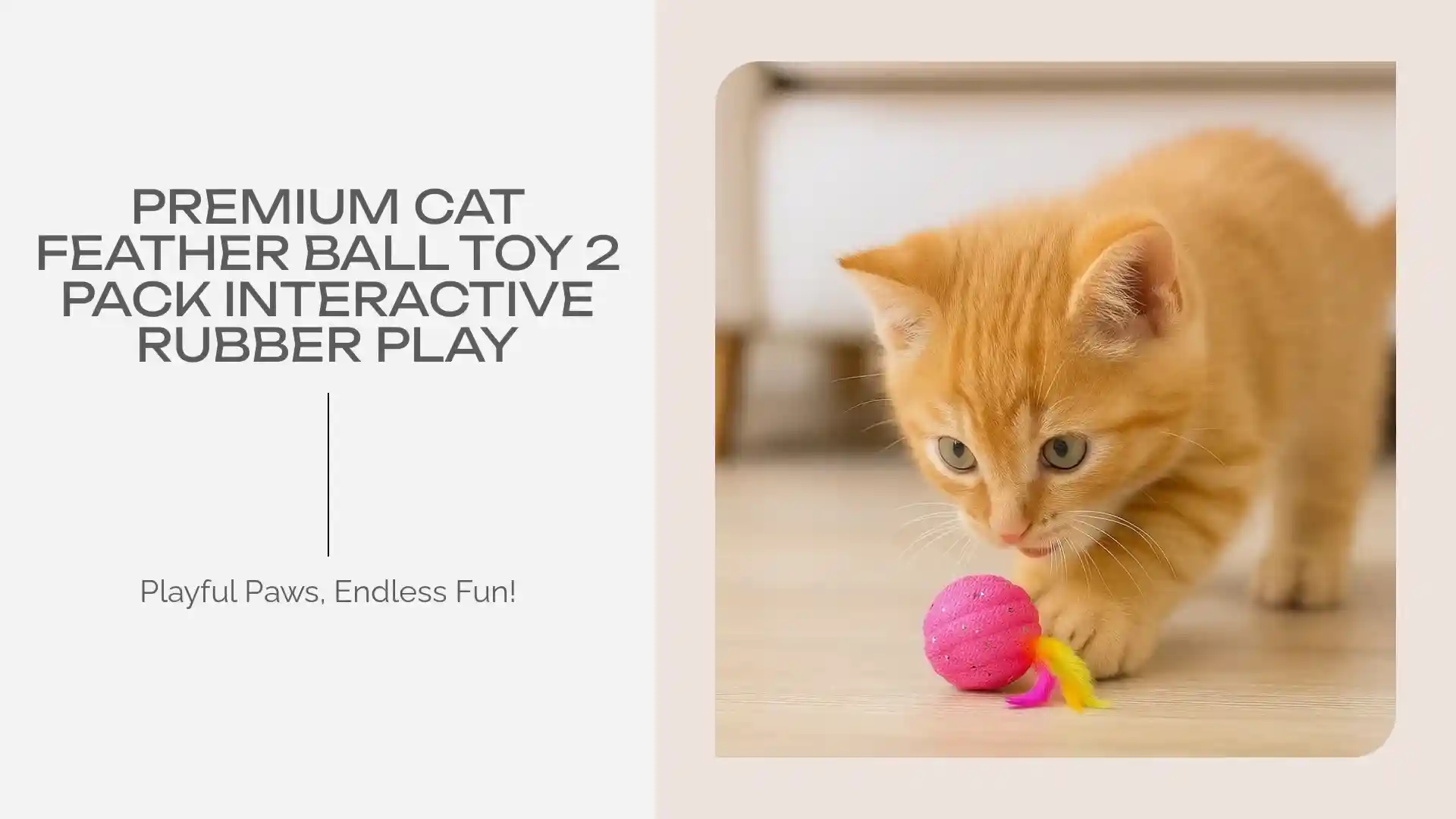 Authentic Premium Cat Feather Ball Toy 2 Pack Interactive Rubber Play Trendy
