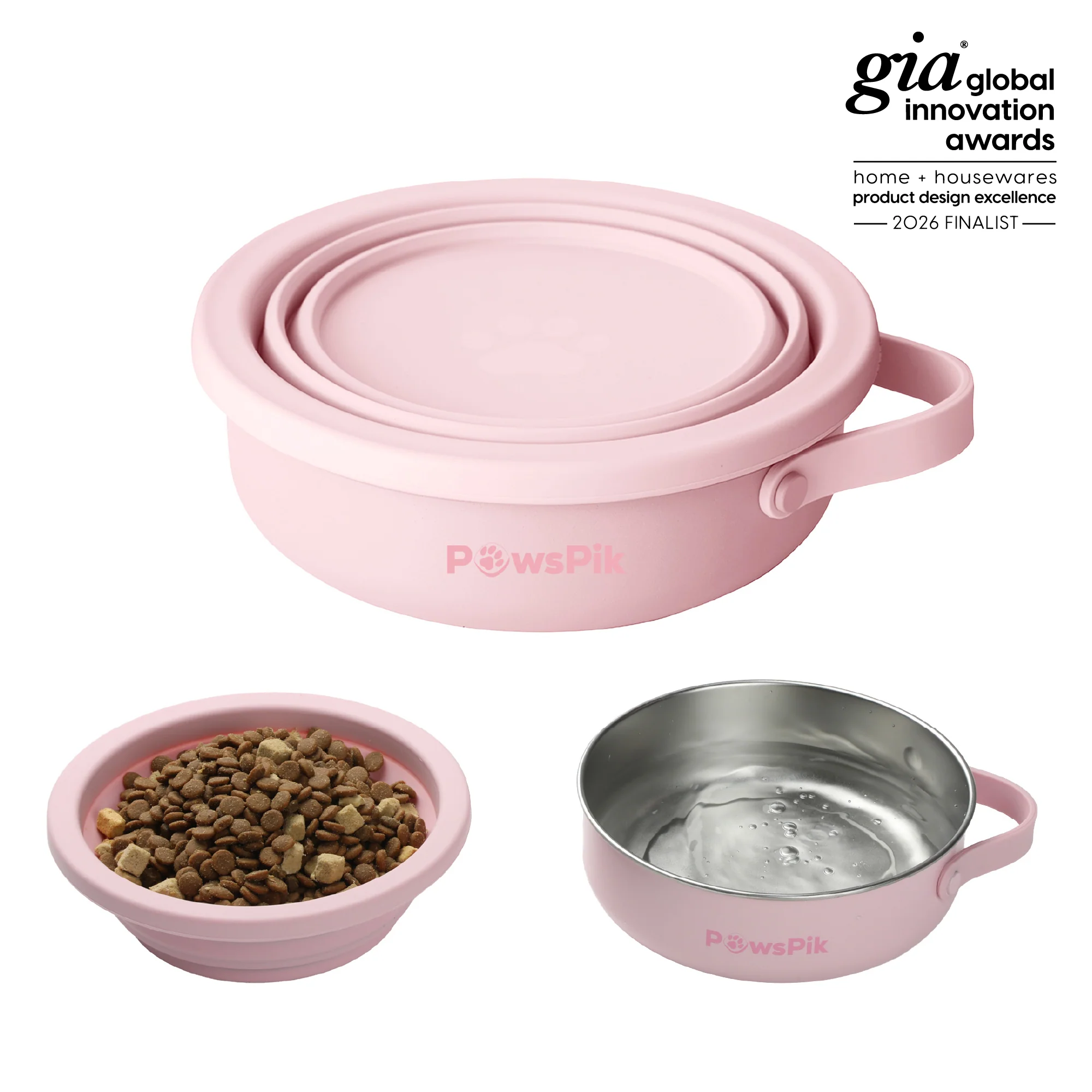 World-Class PawsPik® 2-in-1 18 8 Stainless Steel with Silicone Cat Dog Travel Bowl Easy-to-Use