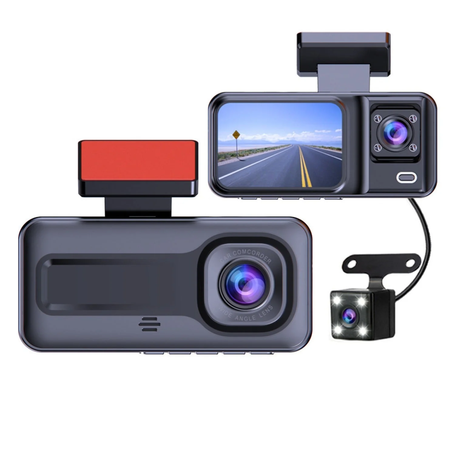 User-Friendly Front and Rear Triple Lens Dash Cam 1080P HD Three-Lens Driving Recorder Reversing Visual Recording Clean