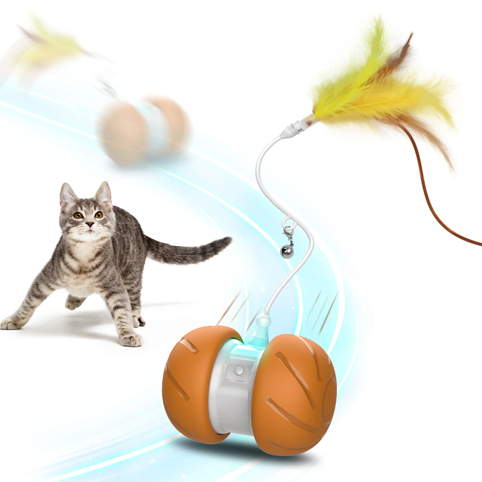 Carefully Designed PawsPik® Feather Tail Rechargeable Spinner Chasers Cat Toy Trendy