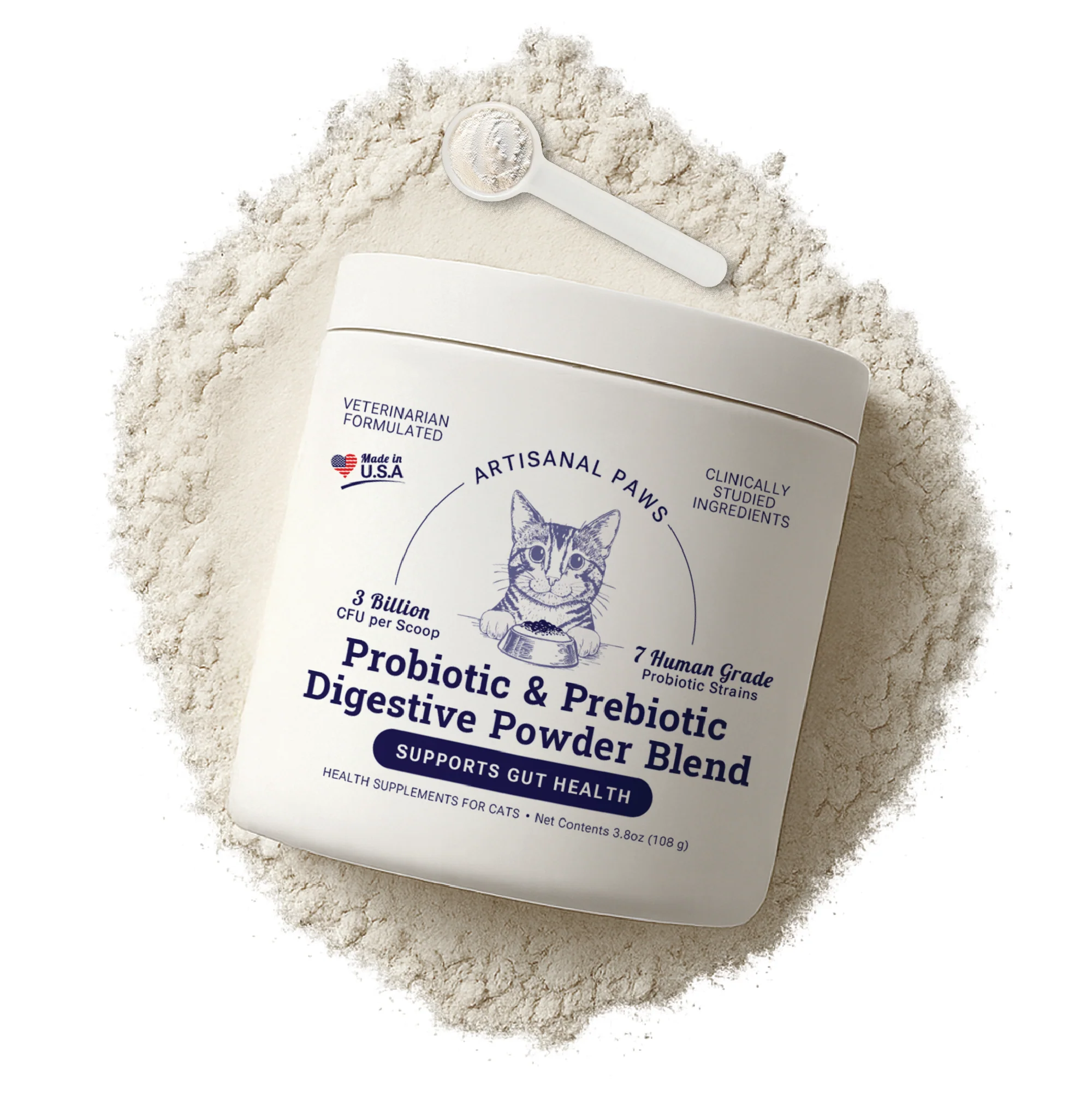 Certified Artisanal Paws™ Digestive Probiotic Prebiotic Blend Powder Supplement for Cats 3.8-oz Superior