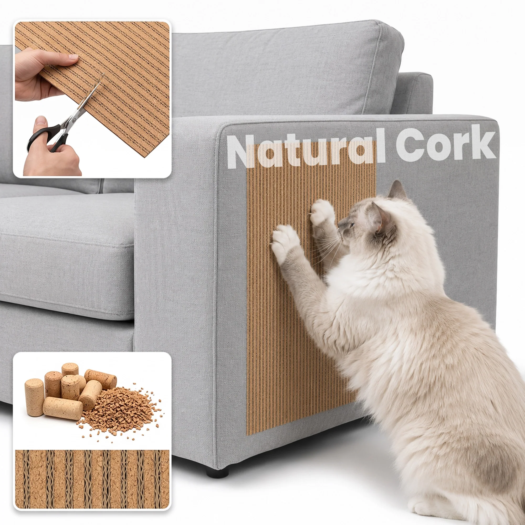 Detailed PawsPik® Flexible Cork Surface-Protecting Cat Scratch Mat Brown Classic