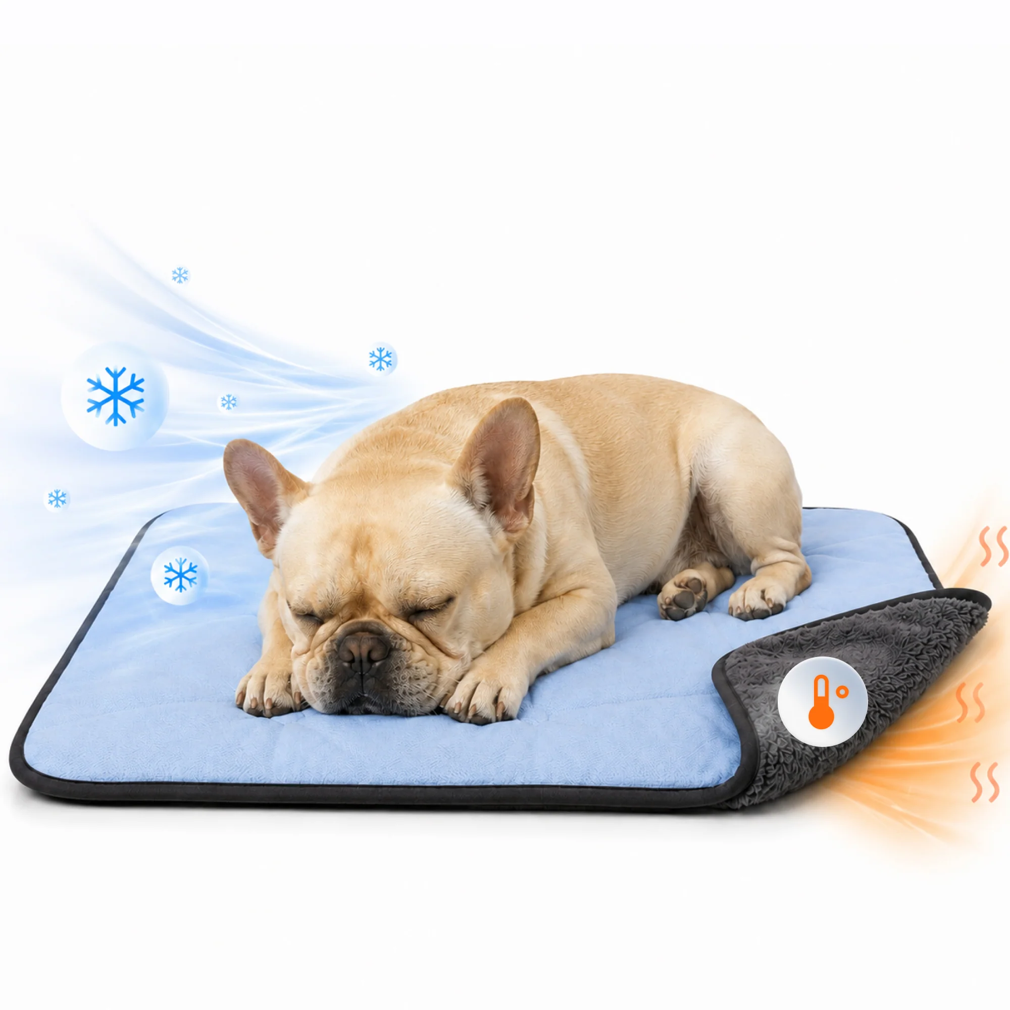Versatile PawsPik® Dual-Comfort Reversible Cooling Warming Faux Fur Dog Blanket Grey Safe