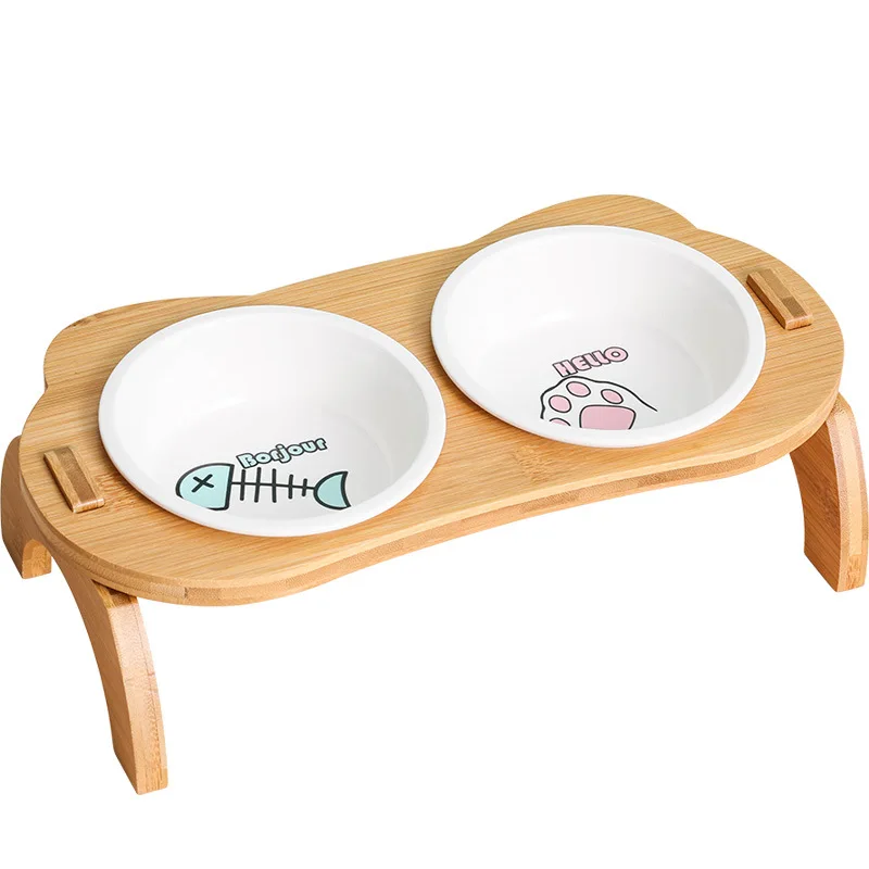 Versatile d Cat Bowls - Raised Bamboo Food Water Bowls for Cats Small Dogs Advanced
