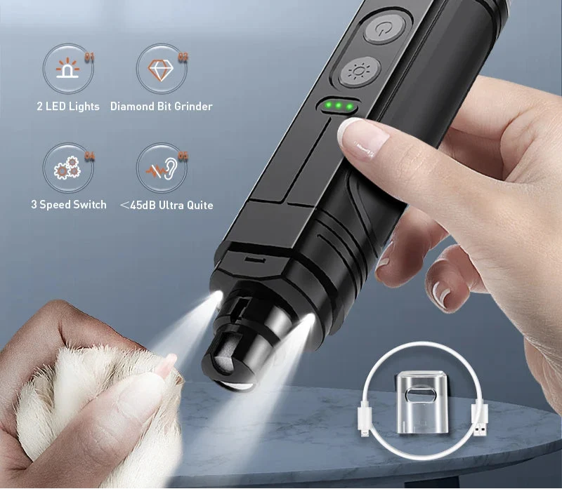 Selected Professional Electric Pet Nail Grinder with Dual LED Lights and Rechargeable Battery Fast