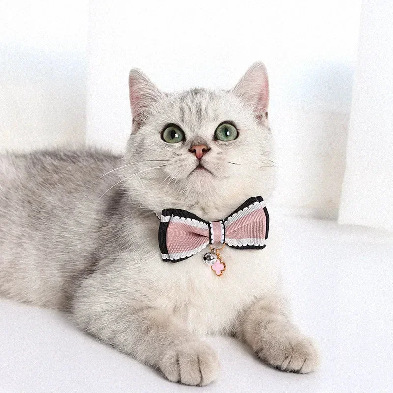 Refined Adjustable Bow Collar with Bell for Cats and Small Dogs Prestigious