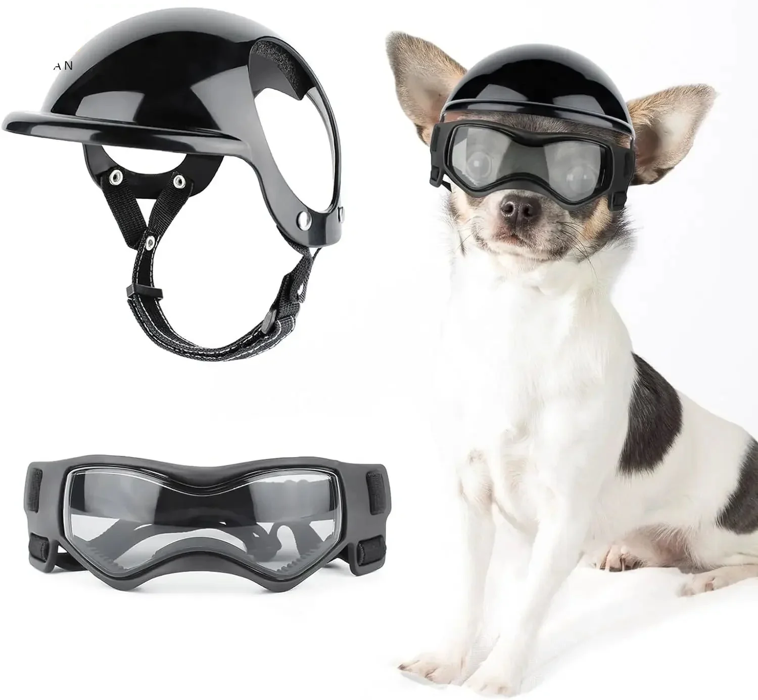 Premium Material Dog Motorcycle Helmet Goggles Set - Adjustable Safety Gear for Small Dogs Effective