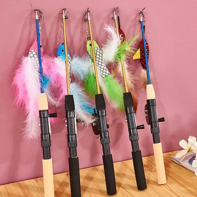 Functional Retractable Cat Fishing Rod Toy - Telescopic Feather Wand with Fish Lure Advanced