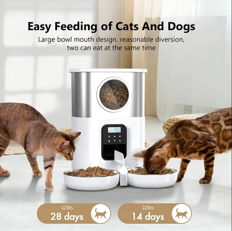 Authentic Whole Timed Dog Pet Feeders Food Storage Container Dog Cat Dry Food Dispenser Button Control 4 Portion Large Capacity 5L Premium