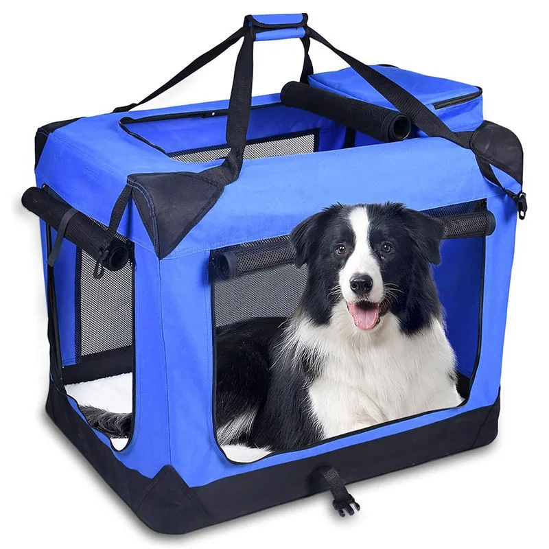 Smooth Foldable Soft Pet Crate Travel Carrier with Mat — 3 Doors Professional