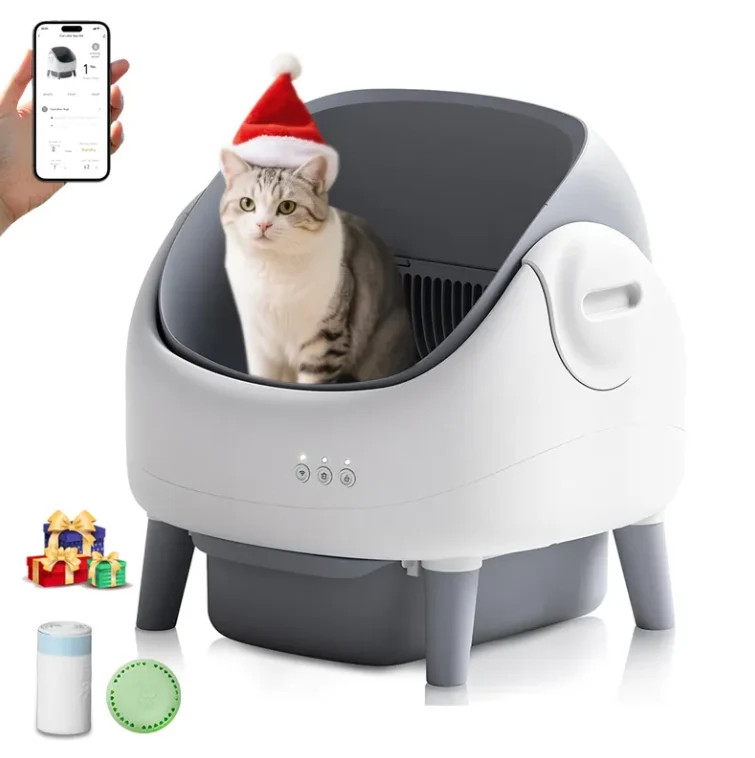World-Class Automatic Cat Litter Box with Open-Top Design APP Control Dual Safety Sensors Suitable for Multi-cats Self Cleaning Litter Box Smooth