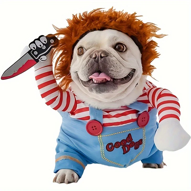Fast Halloween Bloody Doll Dog Costume with Wig Optimized