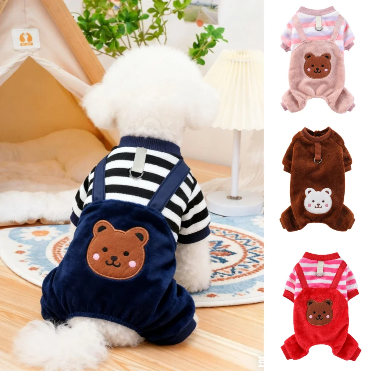 Sophisticated Soft Fleece Jumpsuit with Leash Ring for Small Medium Large Dogs Cats Responsible