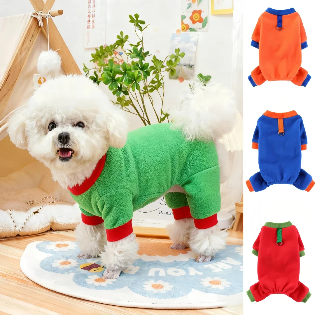 Quality Fleece Dog Jumpsuit Hoodie with Leash Ring — Warm Winter Coat for Dogs Cats Premium Material