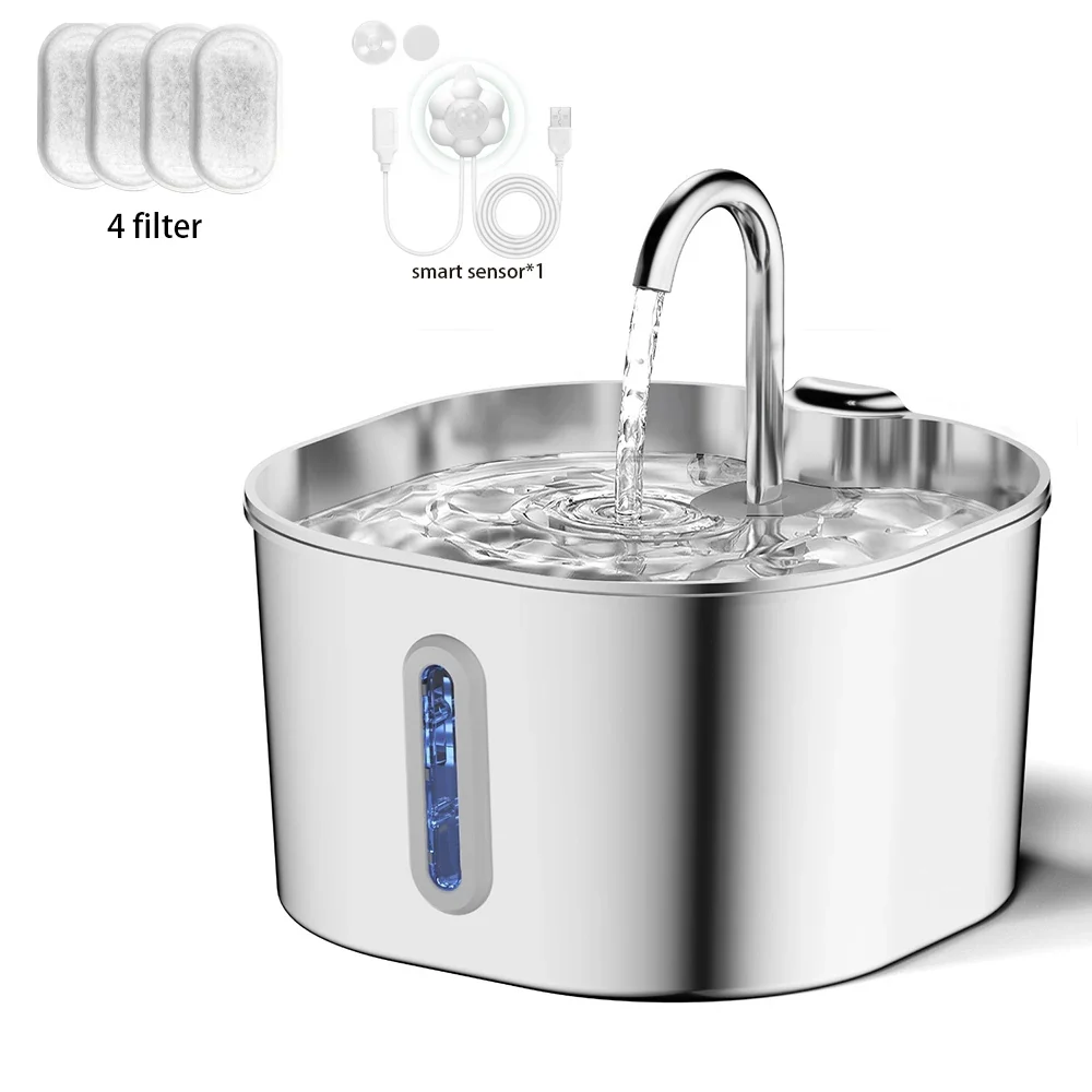 Trendy 2.2L Stainless Steel Cat Water Fountain — Artesian Flow Ultra-Quiet Pump Filter Artisan