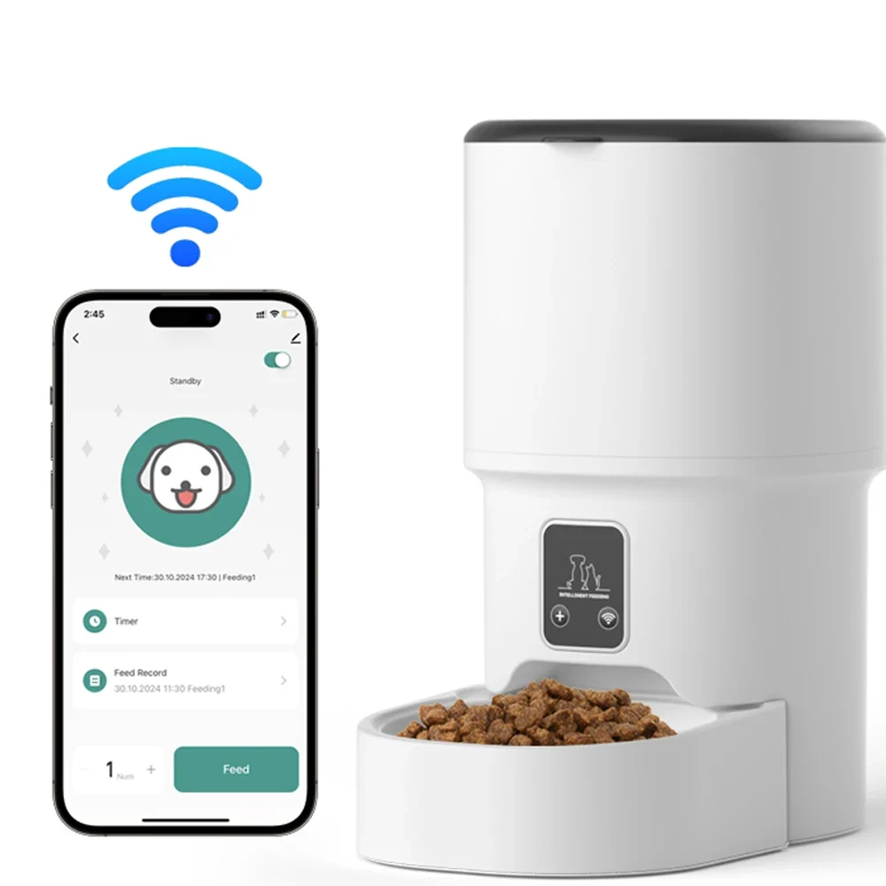 Trendy 4L Smart WiFi Automatic Pet Feeder — Timed Portion-Controlled Feeding for Cats Dogs Minimalist