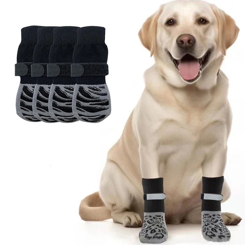 Original Anti-Slip Knitted Dog Socks with Paw Grip – Pack of 4 First-Class