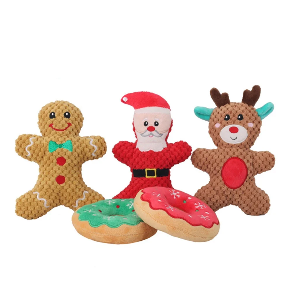Specialty Christmas Plush Squeaky Toy for Dogs Cats – Santa Deer Gingerbread Solid