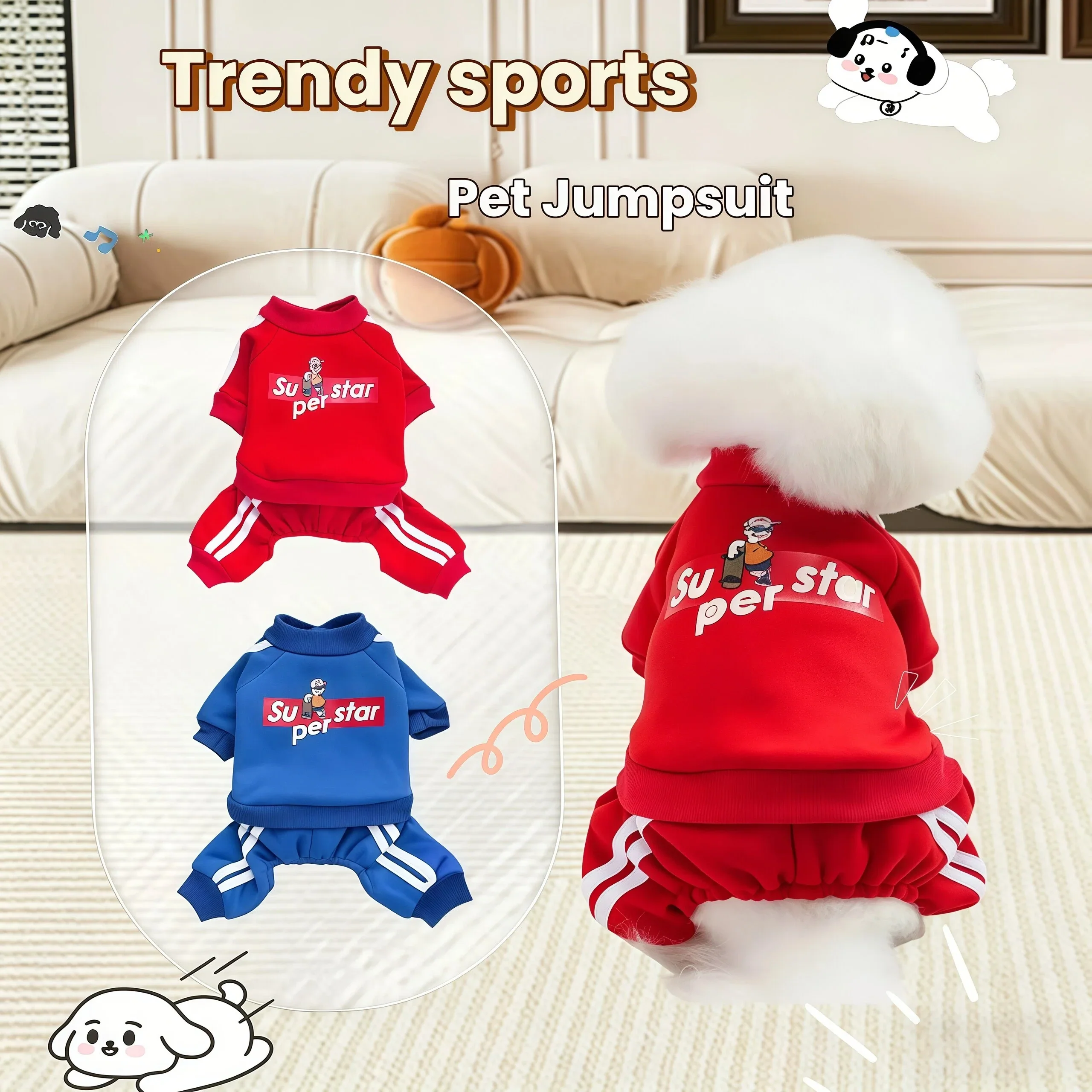 Flexible Fleece Hoodie Jumpsuit for Dogs Cats Fast