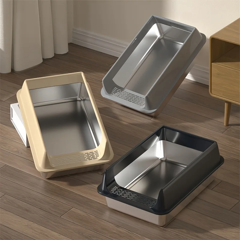 Versatile Stainless Steel Semi-Enclosed Cat Litter Box Professional