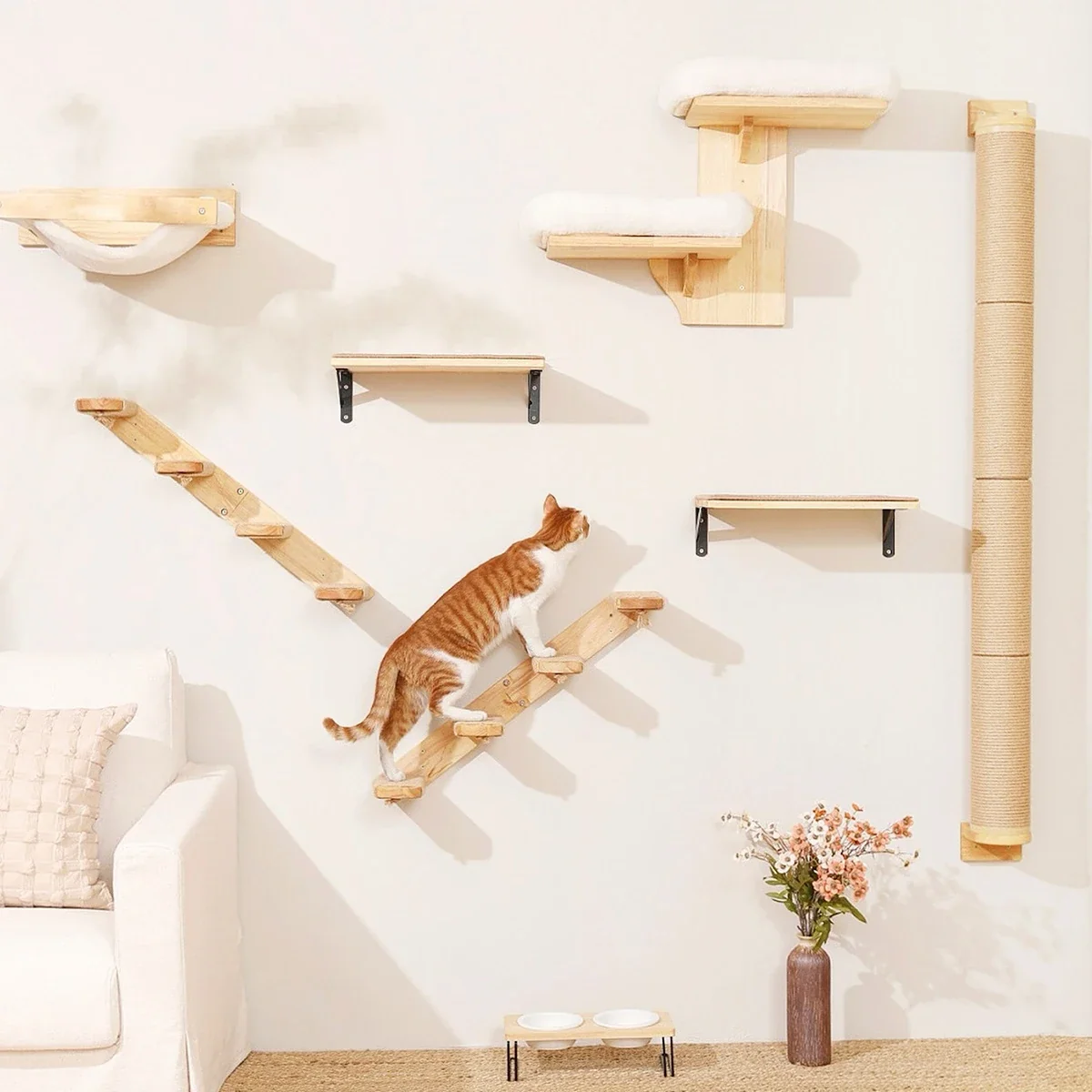 Expertly Made Wall-Mounted Cat Climbing Shelf Hammock Set Artisan