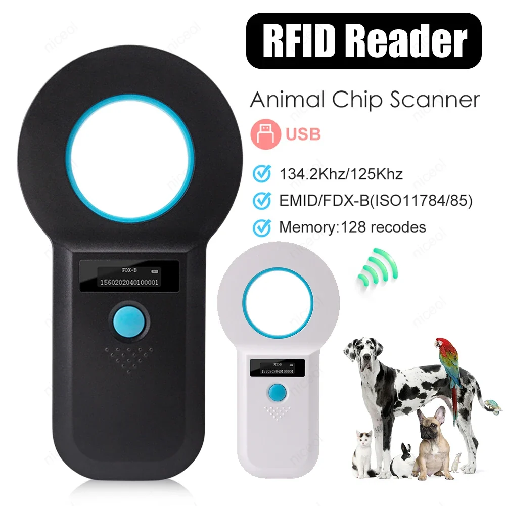 Enhanced Handheld Pet Microchip Scanner RFID EMID Reader with OLED Display Relaxed