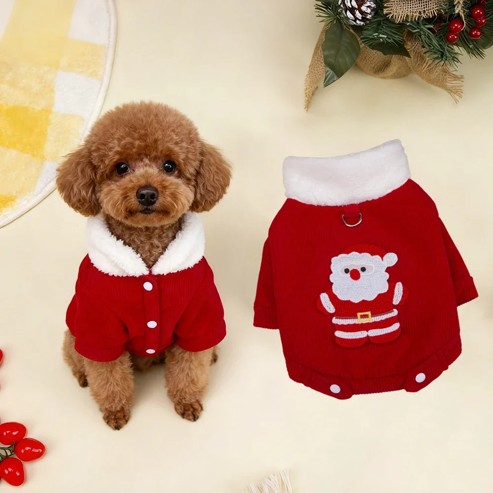 Versatile Christmas Pet Jacket with Fur Collar Traction Ring Classic