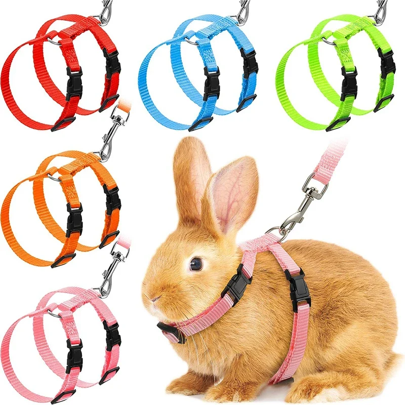 Verified Adjustable Nylon Harness Leash Set for Rabbits Kittens Small Pets Excellent