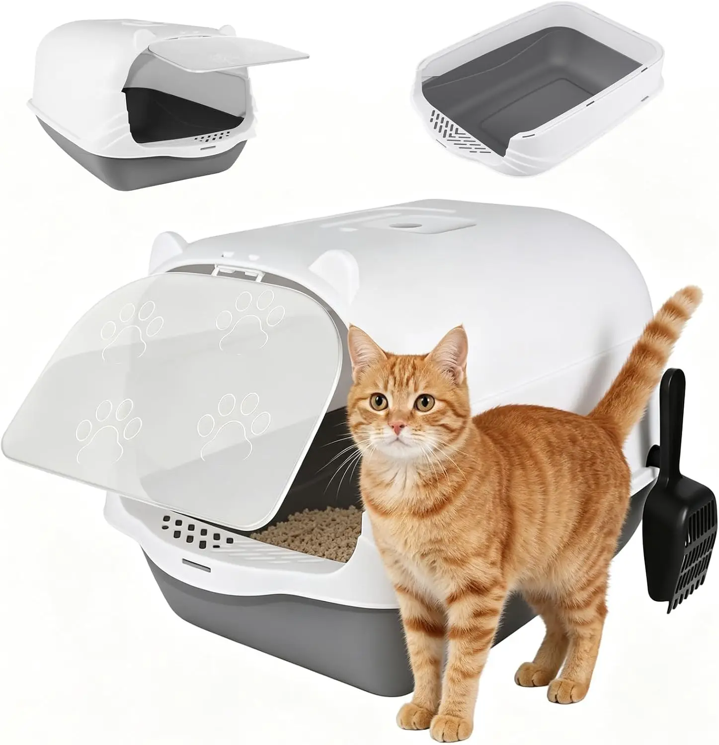 Trusted Fully Enclosed Cat Litter Tray with Lid Activated Charcoal Odour Control Mesh Filter Scoop Included Excellent