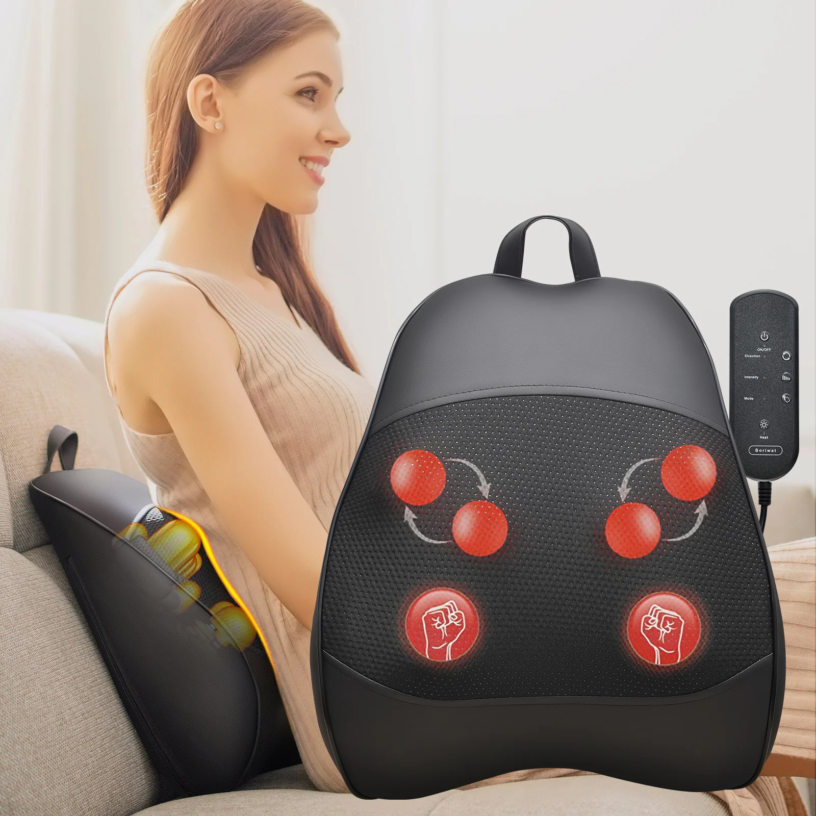 Soft iTeafcom Shiatsu Percussion Back Massager with Heat 3D Deep Tissue Kneading for Lower Back Pain Portable Electric Massage Pillow for Chair Home Office Use Official