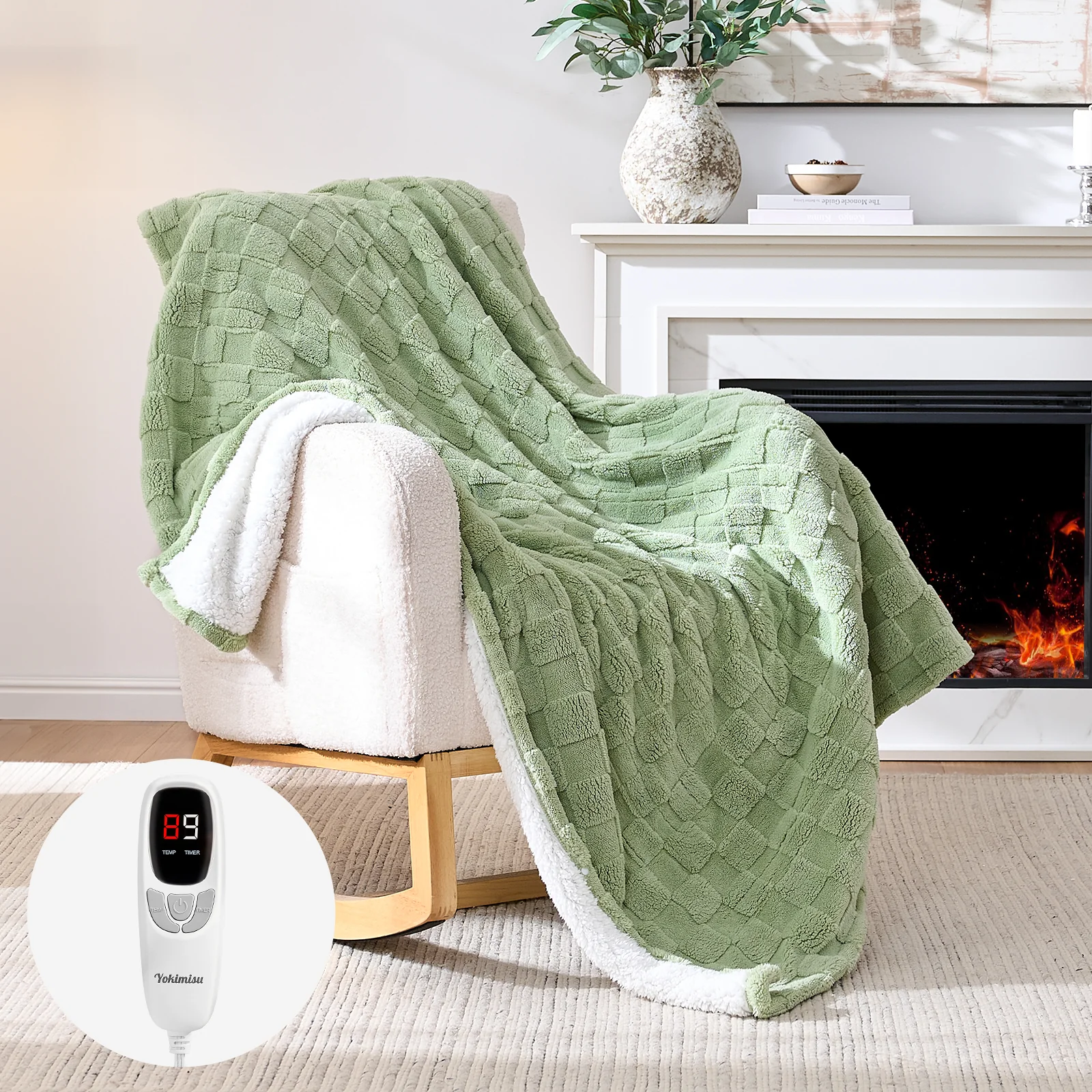 World-Class Ocuuziisu 50 × 60 Heated Throw Blanket — 9 Heat Levels 1–10H Timer Fast Even Warming Electric Blanket Throw Machine Washable — Green Gray Carefully Designed