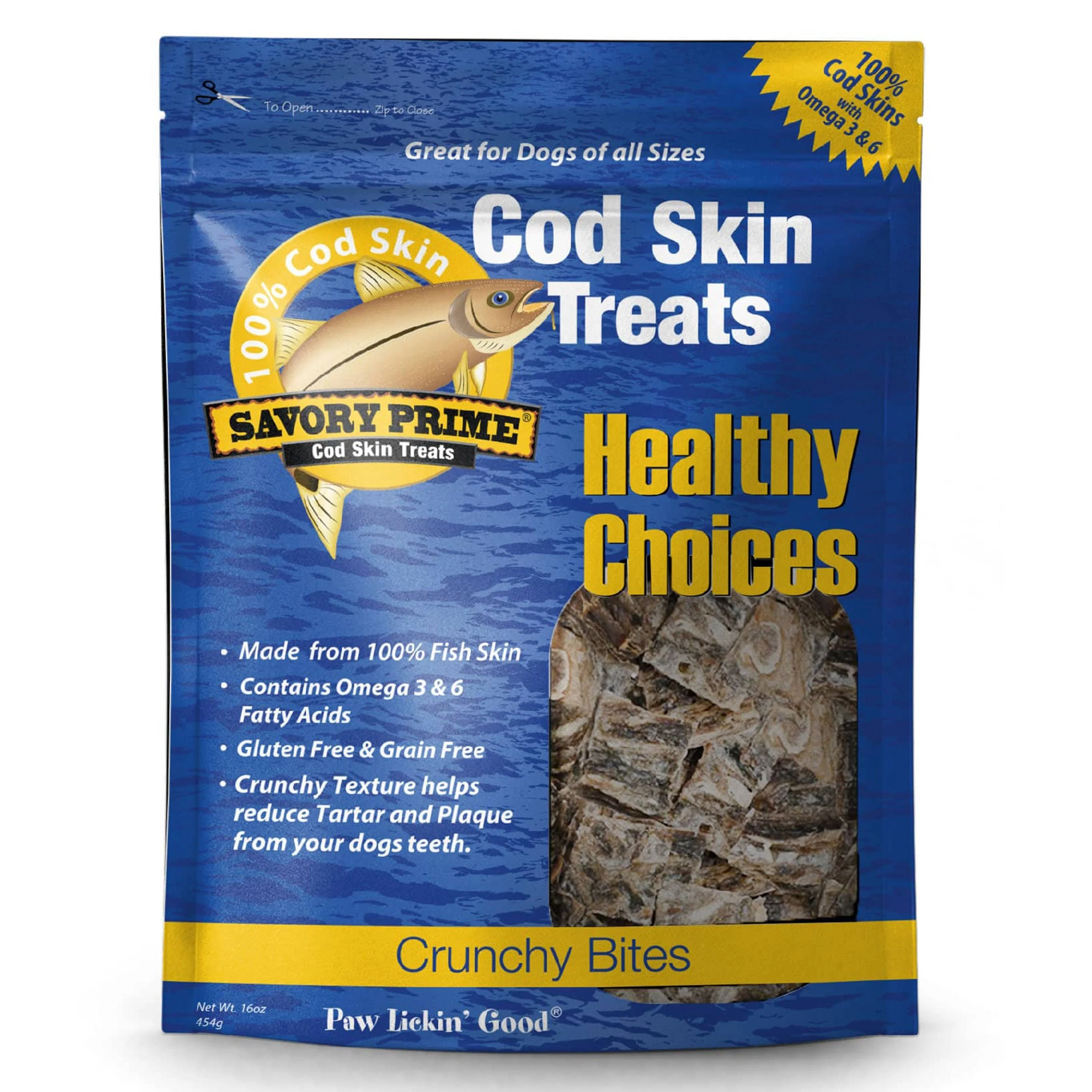Exceptional Savory Prime Cod Skin Crunchy Bites Dog Treats 16-oz Fine