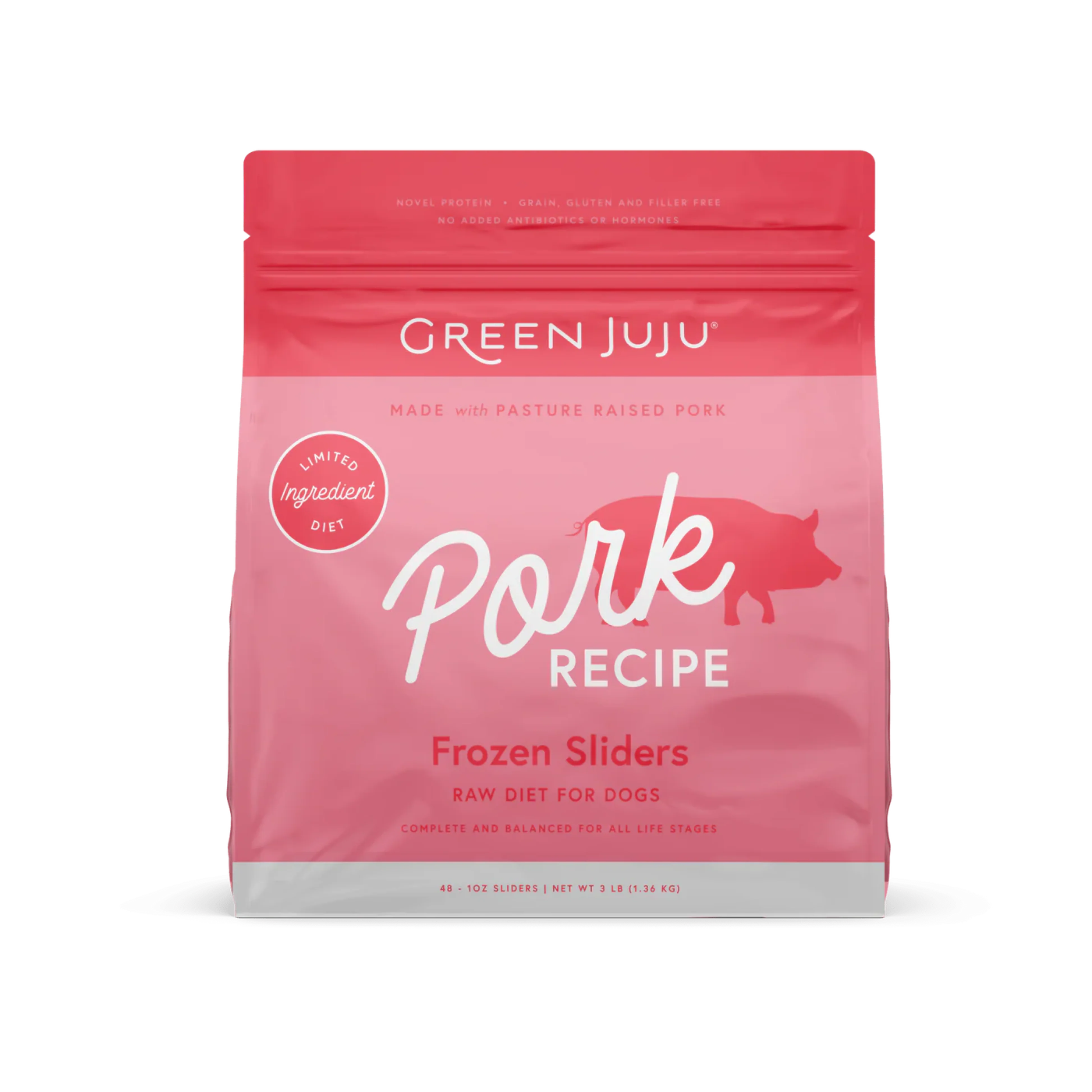 Recyclable Green Juju Pork Recipe Frozen Patties Sliders Raw Dog Food Durable