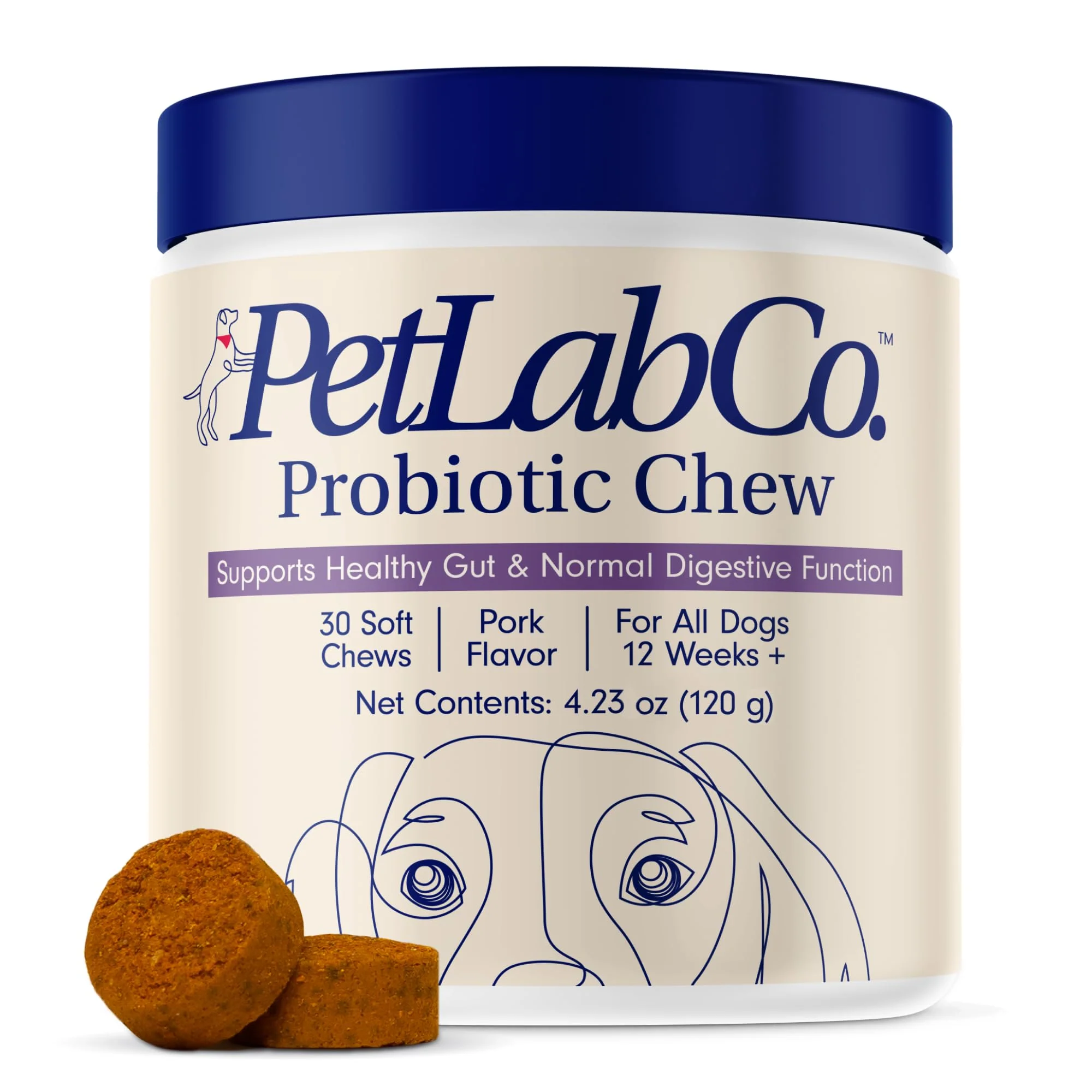 Sophisticated PetLab Co. Probiotics for Dogs – Digestive Health Seasonal Allergy Support Pork Flavor 30 Soft Chews High-End