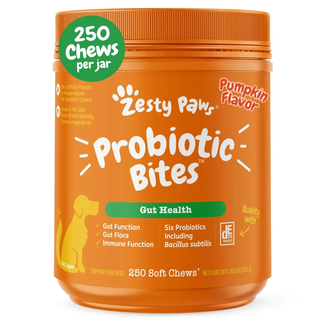 Genuine Zesty Paws Probiotics for Dogs – Digestive Enzymes Gut Flora 250 Ct Dependable