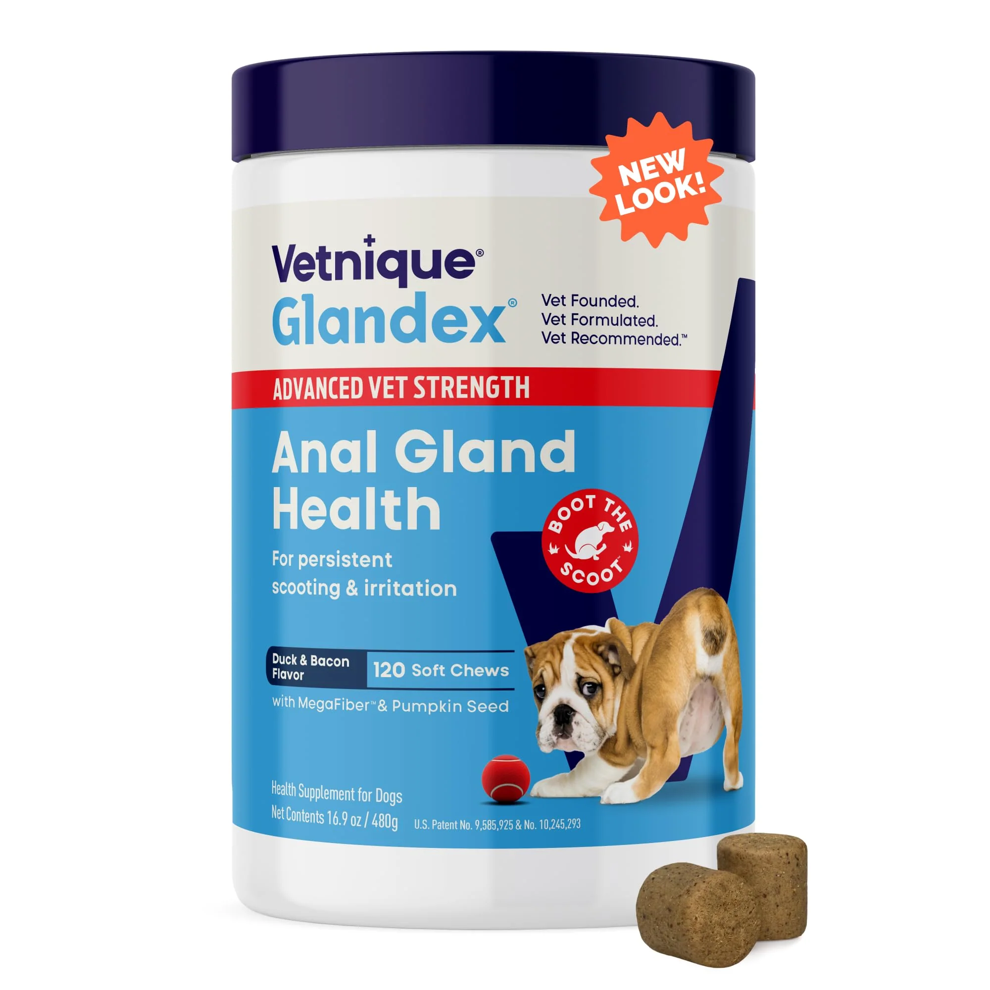 Premium Vetnique Glandex Anal Gland Digestion Soft Chews for Dogs with Pumpkin — Enzymes Probiotics Fibre 120 Vegan Chews Classic