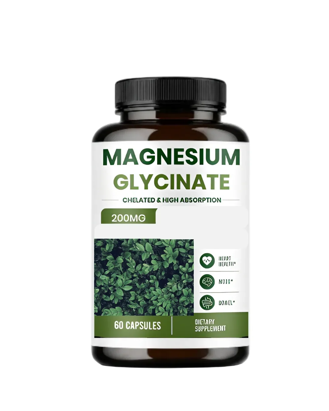 Refined Magnesium Glycinate Capsules – 200mg Chelated High Absorption High Strength Potency 60 Capsules Dietary Supplement Carefully Designed