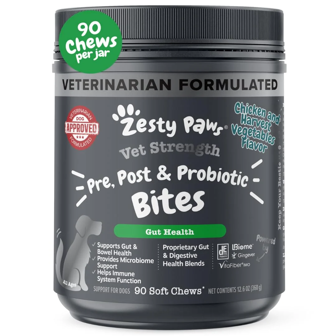 Premium Zesty Paws Vet Strength Probiotics for Dogs – Digestive Health Gut Flora Support 90 Count Safe