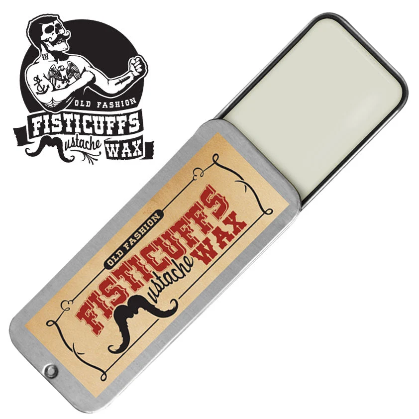 Trusted 15g slide top tin of Fisticuffs Mustache Wax Reusable