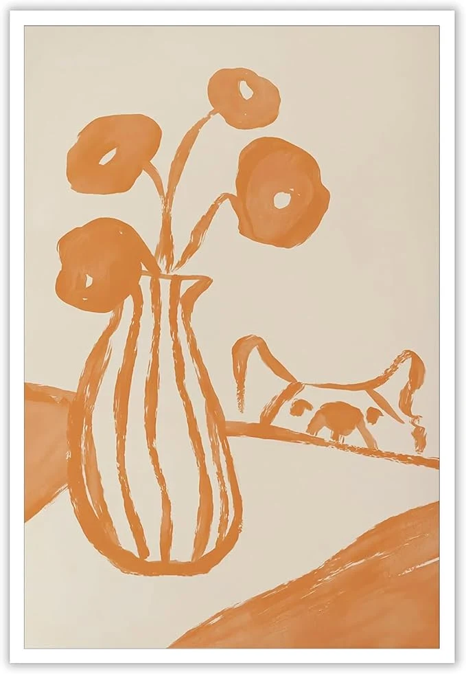 Professional Funny Sneaky Dog Poster Retro Still Life Kitchen Canvas Wall Art Modern Abstract Floral Watercolor Animal Prints Painting For Living Room Kitchen Dining Room Wall Decor 8x12in UnframedAbout This Breathable