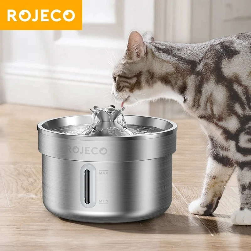 Trusted ROJECO Stainless Steel Cat Water Fountain Automatic Pet Drinking Fount Solid