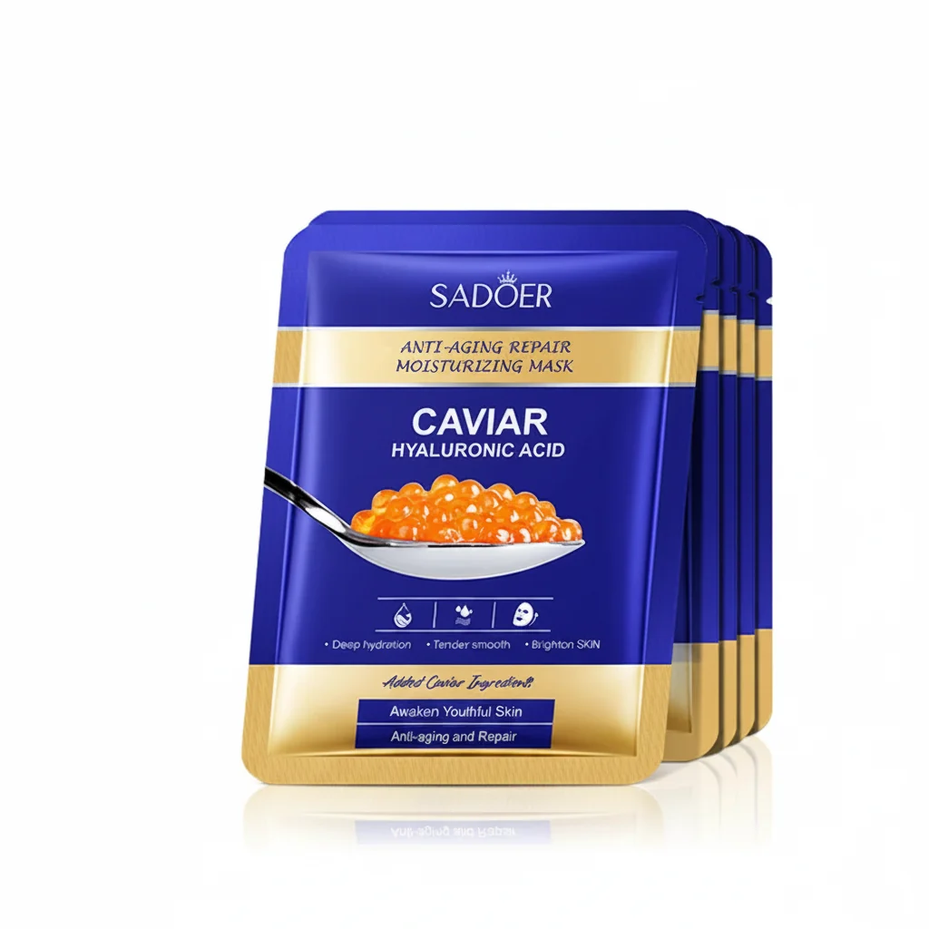 Secure 5pcs SADOER Caviar Hyaluronic Acid Moisturizing Facial Masks Brightening Firming Hydrating Face Mask Facial Skin Care Products Top-Quality