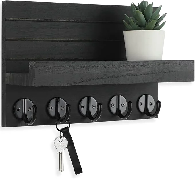 Innovative Key Holder for Wall Decorative Key and Mail Holder with Shelf Has Large Hooks for Bags Coats Umbrella – Paulownia Wood Key Hanger with Mounting Hardware 9.8 W x 6.7 H x 4.2 D About ThisOverview Trusted