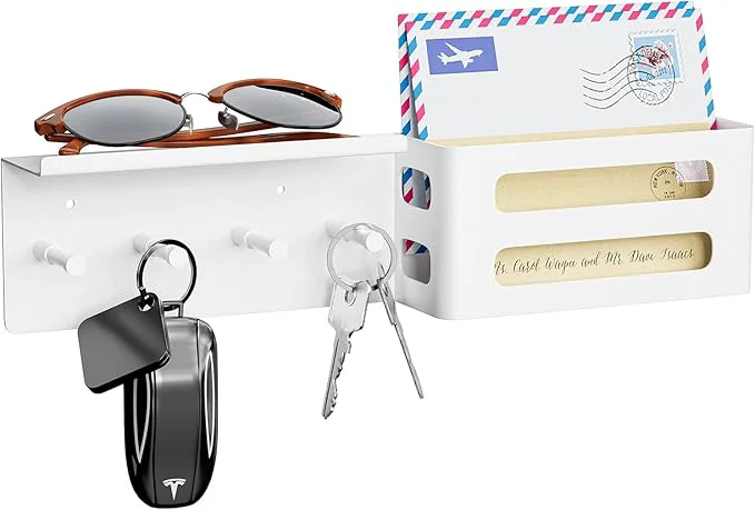 World-Class Key and Mail Holder for Wall Key Hooks Rack Hanger Organizer Wall Mount with Small Shelf Men Metal Entryway Living Room Storage Decor for Coat Purse Bag Wallet Dog Leash BlackAbout ThisOverview Modern