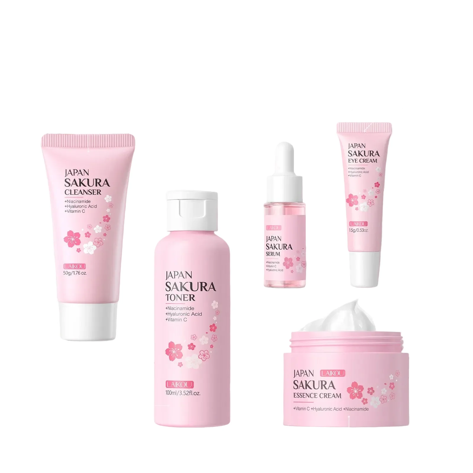 Exceptional Sakura 5pcs Skin Care Kit Cleanser Toner Serum Eye Cream Essence Cream Moisturizing Beauty Gift Box For Women ﻿ Genuine