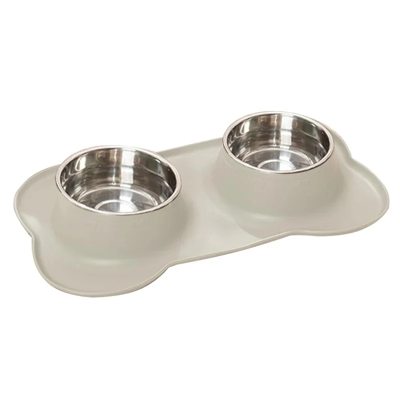 Carefully Designed Stainless Steel Pet Dog Feeder Silicone Anti-spill Cats Dog Double Bow Powerful