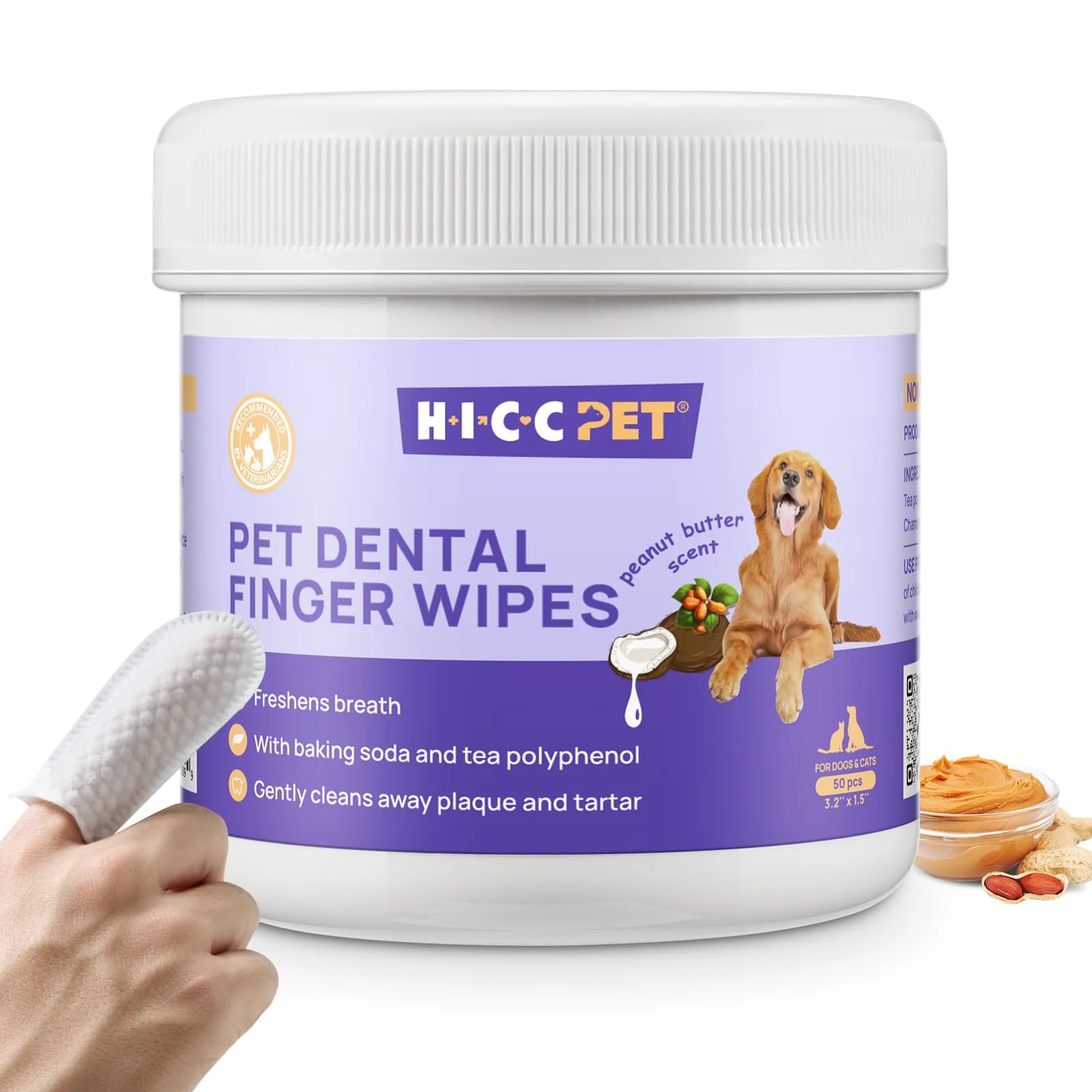 Original Design 50-Count HICC PET Teeth Cleaning Wipes for Dogs Cats - No-Rinse Dog Finger Toothbrush Plaque Removal Fresh Breath Fashionable