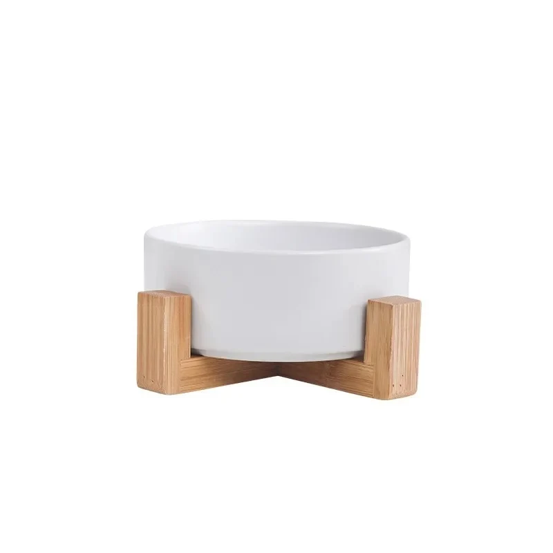 Breathable Cat bowl cerami double bowl water bowl integrated wooden rack protects Expertly Made
