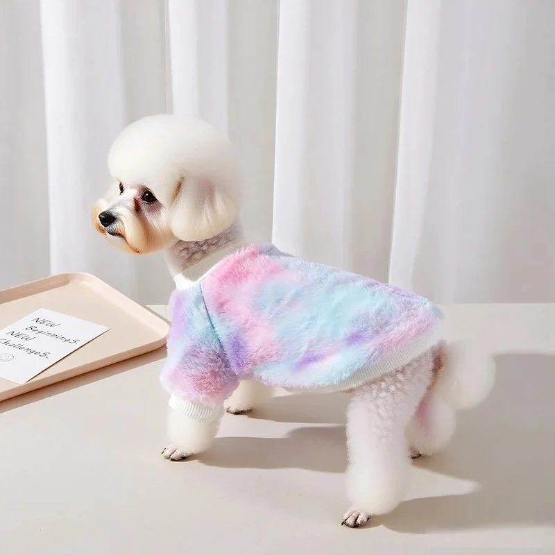 Environmentally Friendly Tie-Dye Pet Sweater for Small Dogs Cats Warm Furry Anti-Shedding Pull Sophisticated